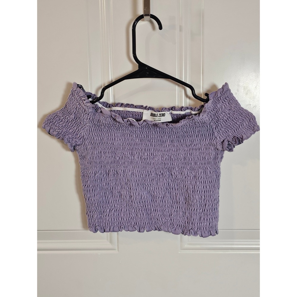 Double Zero Lavender Smocked Off The Shoulder Crop Top Purple Large DZ19C297